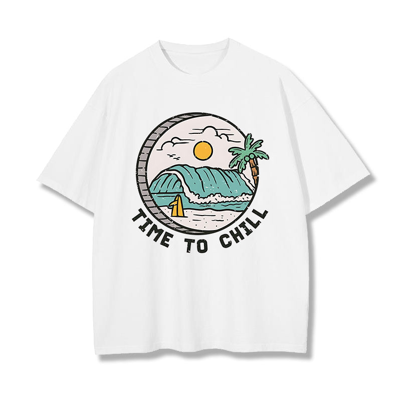 Time to Chill Ocean Wave Print Men's Tee