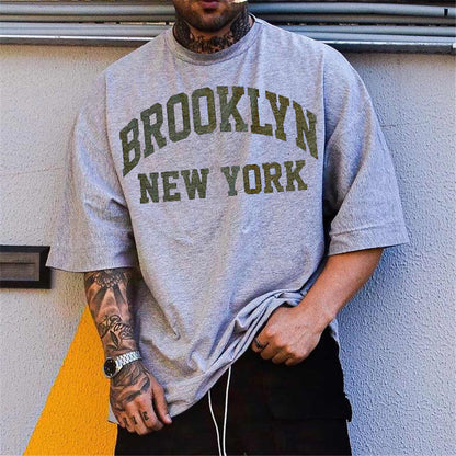 Men Grey Letter Print  Drop Shoulder Loose T-Shirt