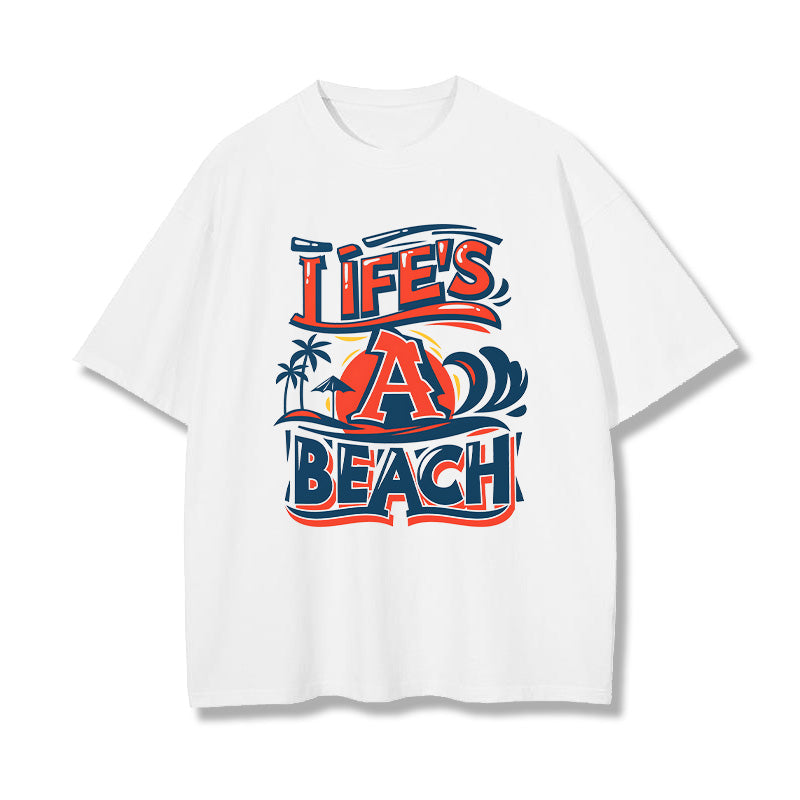Life's a Beach Men's Letter Print White T-shirt