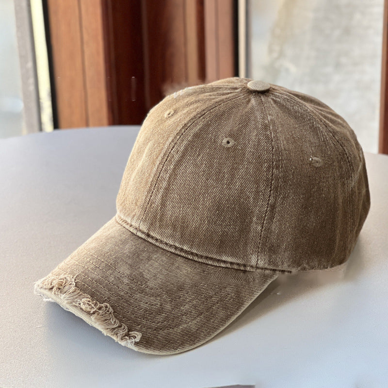 Retro Solid Color Washed Ripped Cap Hat