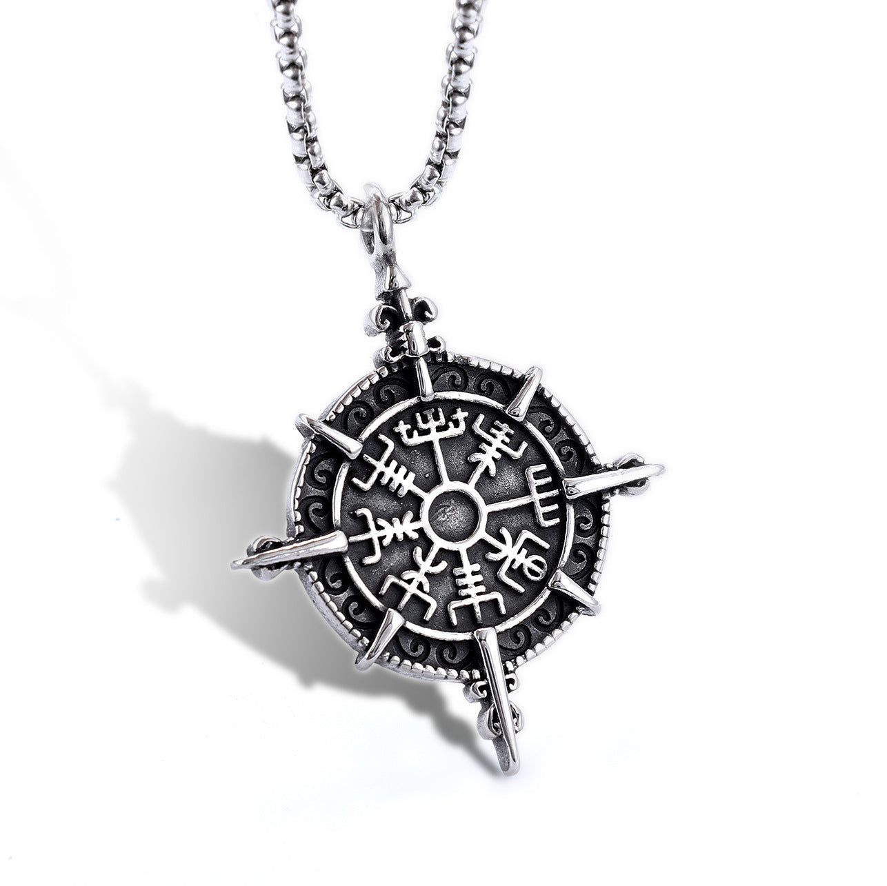 Retro Viking Rune Protection Pendant Stainless Steel Necklace