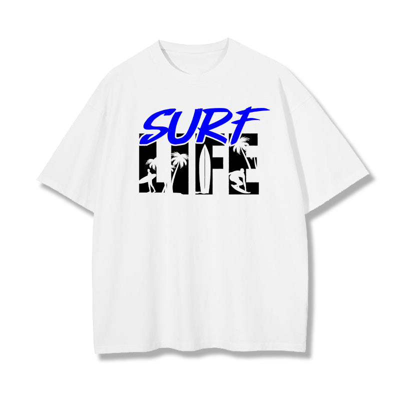 Men's Surf Life Palm Tree Letter Print T-shirt