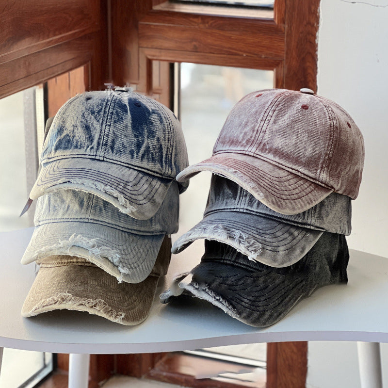 Retro Solid Color Washed Ripped Cap Hat