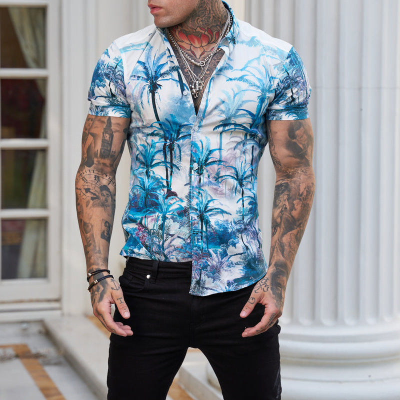 Lapel Short Sleeve Printed Resort Shirt