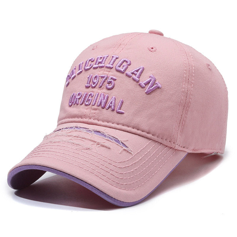 MICHIGAN Embroidered Ripped Colorblock Cap Hat