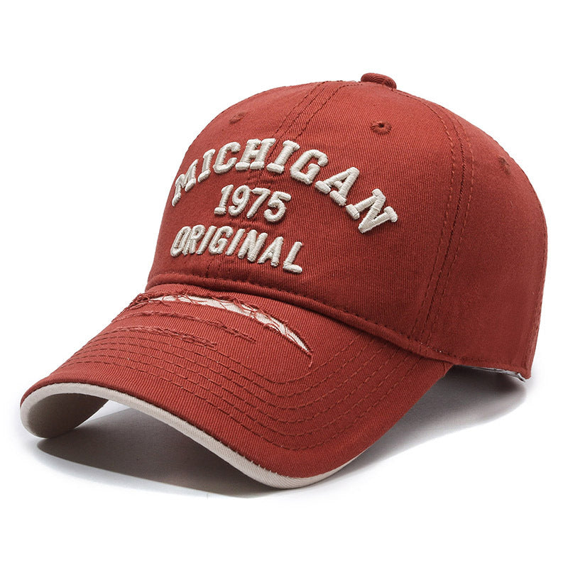 MICHIGAN Embroidered Ripped Colorblock Cap Hat