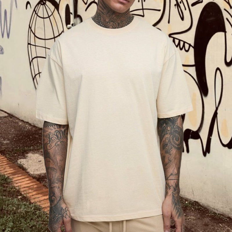 Casual Plain Loose Short Sleeve Men's Basic T-Shirt Beige Color