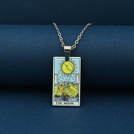 Vintage Tarot Card Necklace – Stainless Steel Tarot Pendant with Color Printed Arcana Design