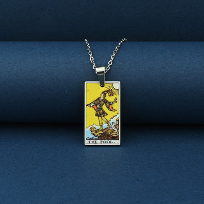 Vintage Tarot Card Necklace – Stainless Steel Tarot Pendant with Color Printed Arcana Design