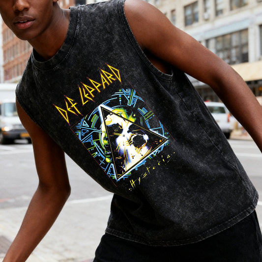 Crew Neck Sleeveless Crew Neck Def Leppard Print Casual Tank Top
