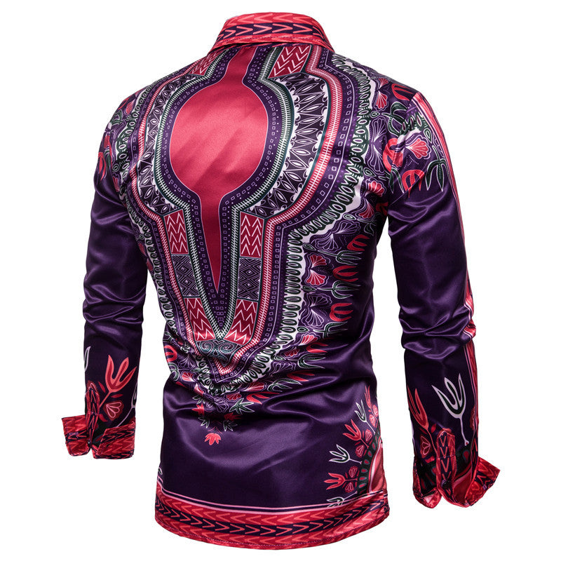 Long-sleeved Shirt With Lapel Print