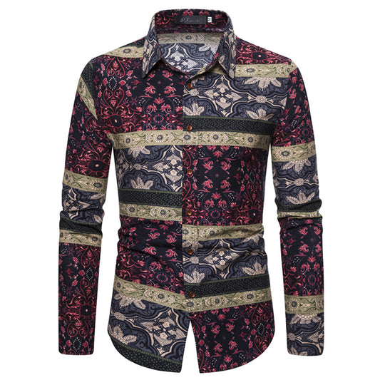 Long-sleeved Shirt With Lapel Print