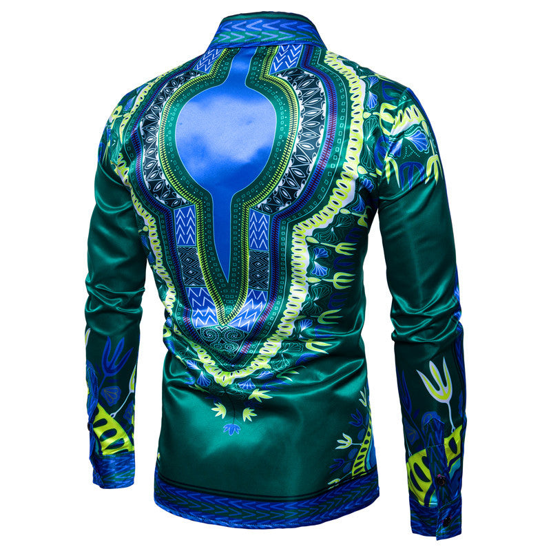 Long-sleeved Shirt With Lapel Print