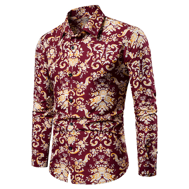 Long-sleeved Shirt With Lapel Print