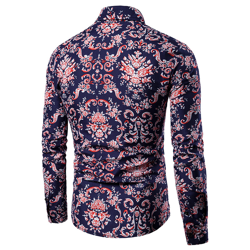 Long-sleeved Shirt With Lapel Print