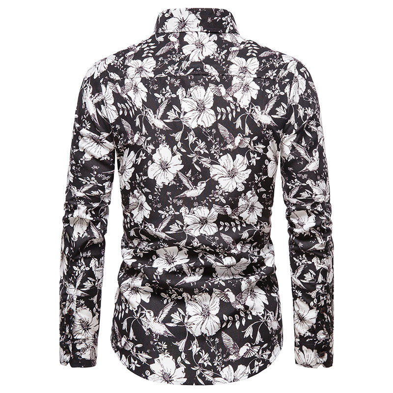 Long-sleeved Shirt With Lapel Print