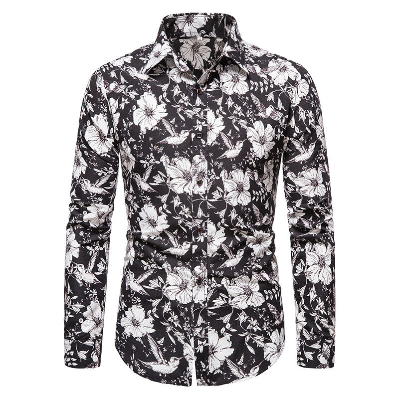 Long-sleeved Shirt With Lapel Print