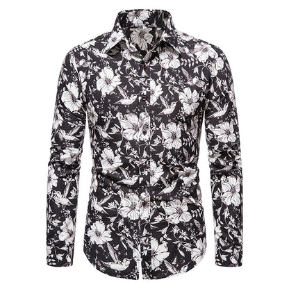 Long-sleeved Shirt With Lapel Print