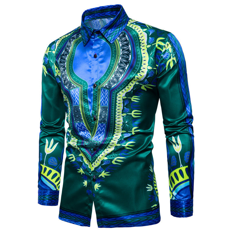 Long-sleeved Shirt With Lapel Print