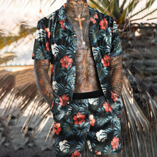 Casual Solid Color Printing Two-piece Suit