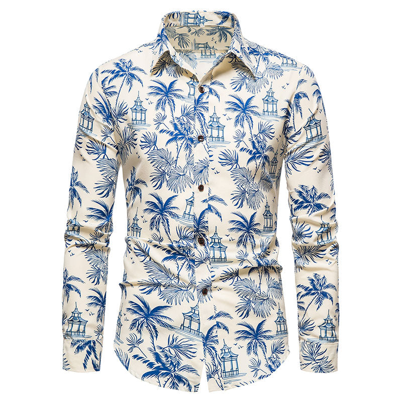 Long-sleeved Shirt With Lapel Print