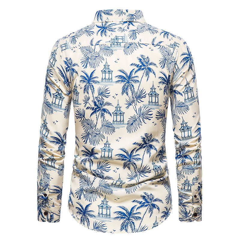 Long-sleeved Shirt With Lapel Print