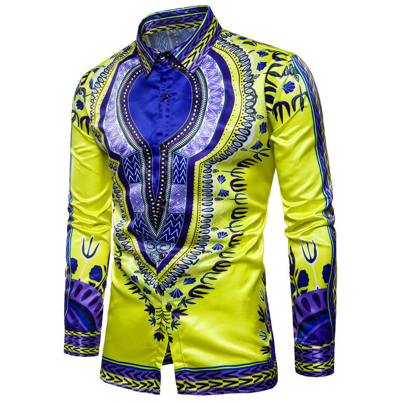 Long-sleeved Shirt With Lapel Print