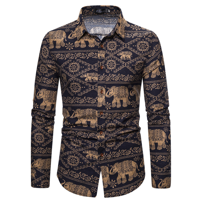 Long-sleeved Shirt With Lapel Print