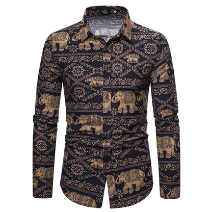 Long-sleeved Shirt With Lapel Print