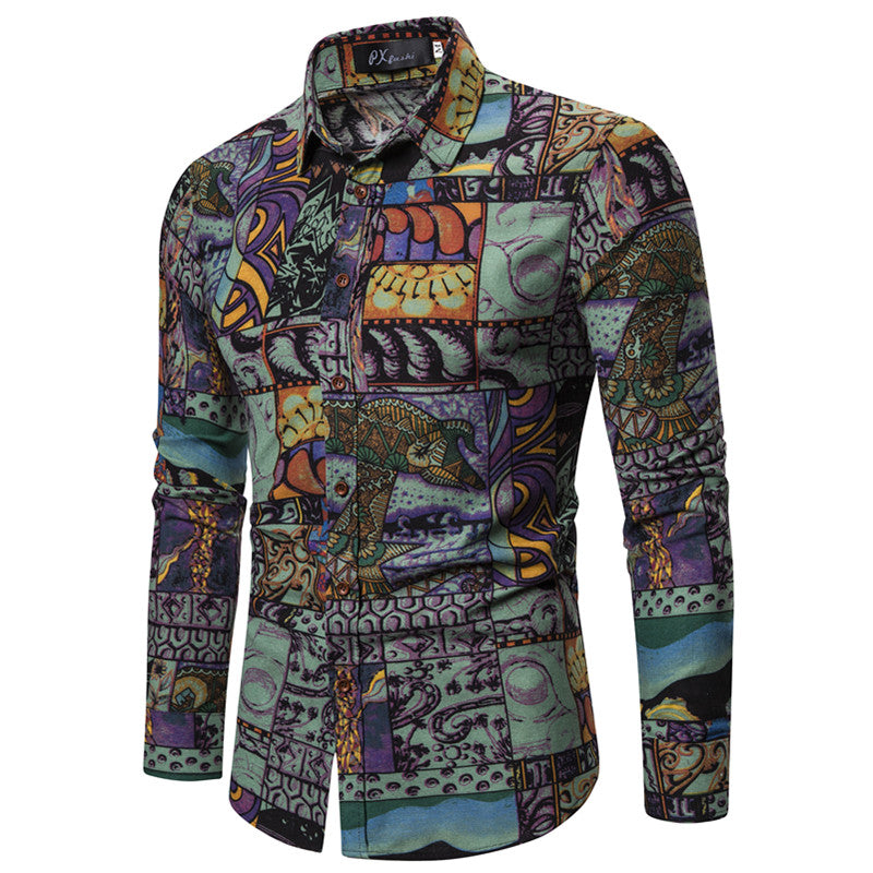 Long-sleeved Shirt With Lapel Print