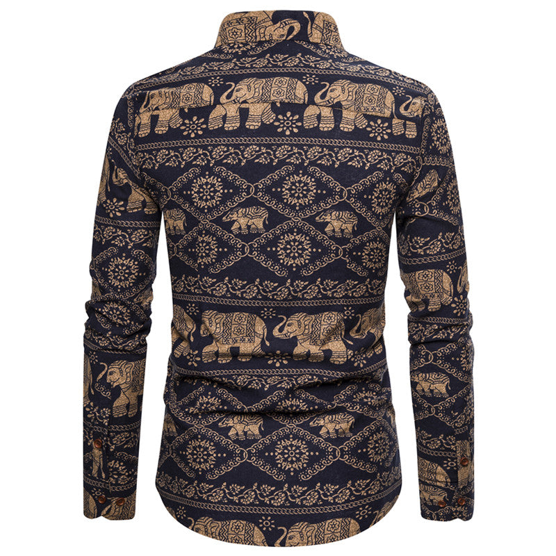 Long-sleeved Shirt With Lapel Print