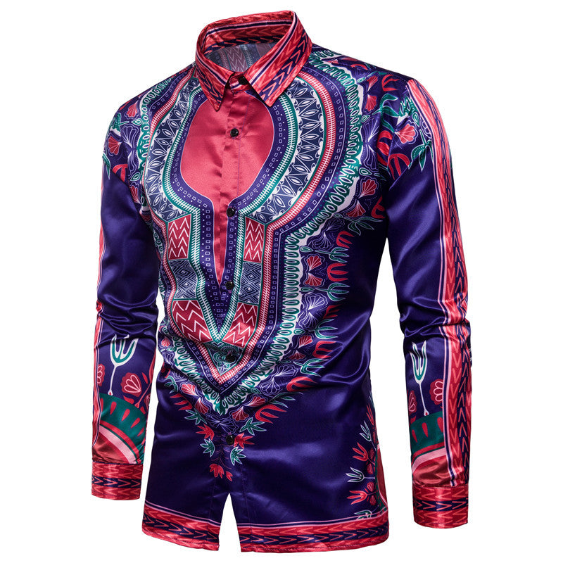 Long-sleeved Shirt With Lapel Print