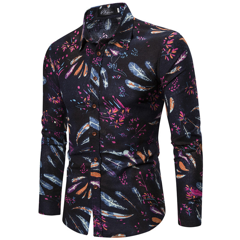 Long-sleeved Shirt With Lapel Print