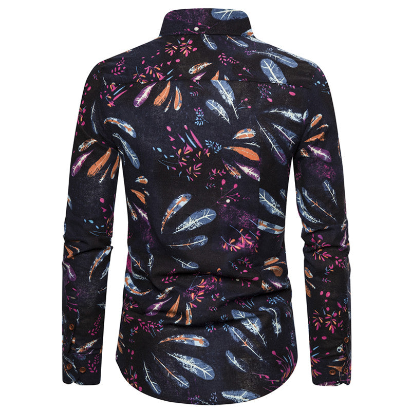 Long-sleeved Shirt With Lapel Print
