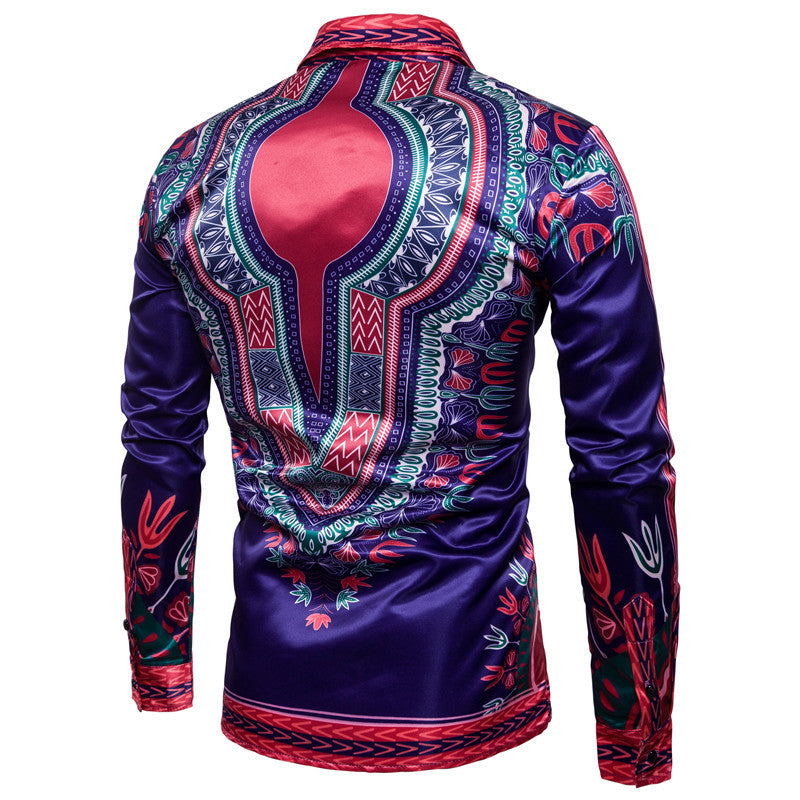 Long-sleeved Shirt With Lapel Print