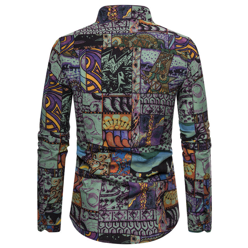 Long-sleeved Shirt With Lapel Print