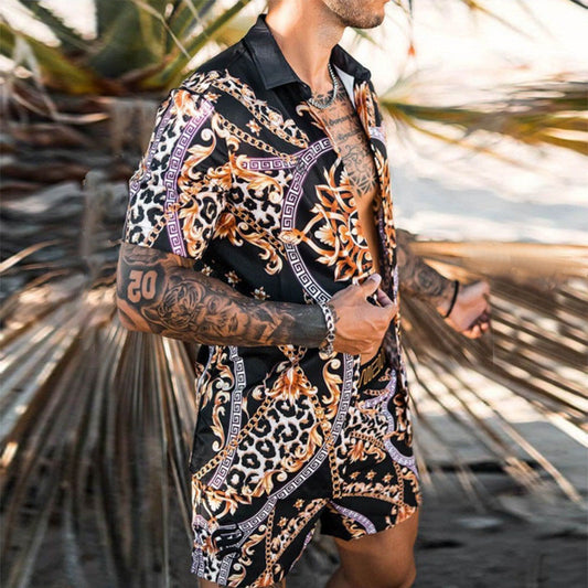 Casual Solid Color Printing Two-piece Suit