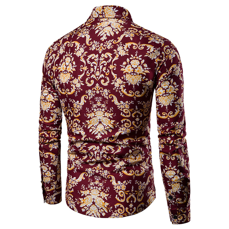 Long-sleeved Shirt With Lapel Print