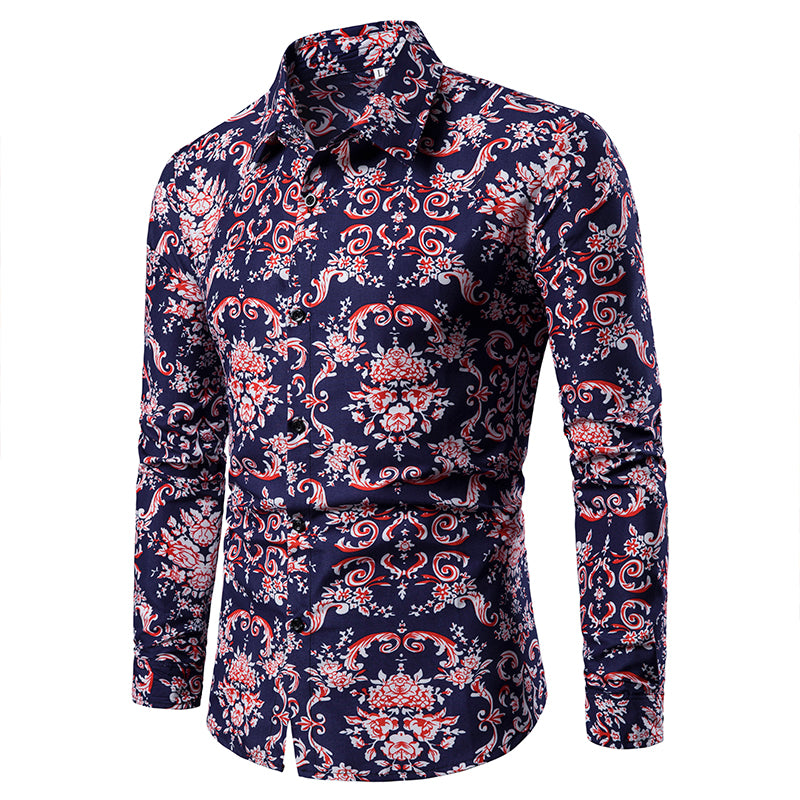 Long-sleeved Shirt With Lapel Print