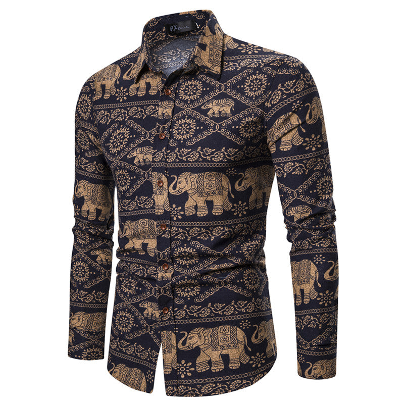 Long-sleeved Shirt With Lapel Print