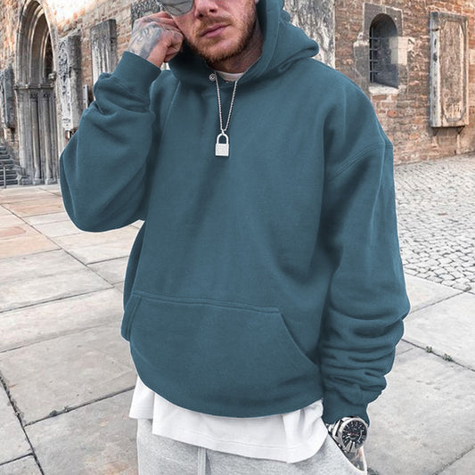 Plain Basic Loose Casual Hooded Men's Long Sleeve Sweatshirt