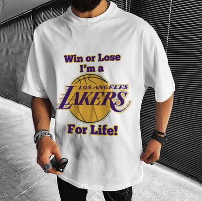 Crew Neck Basic Lakers Letter Graphic Print Casual T-Shirt
