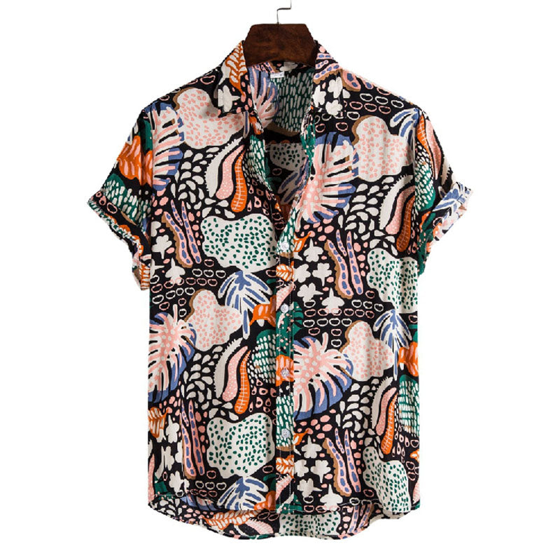 Cotton And Linen Printed Pocket Button-down Shirt