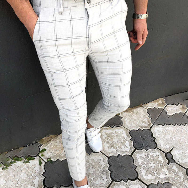 Check print casual trousers summer men's casual trousers