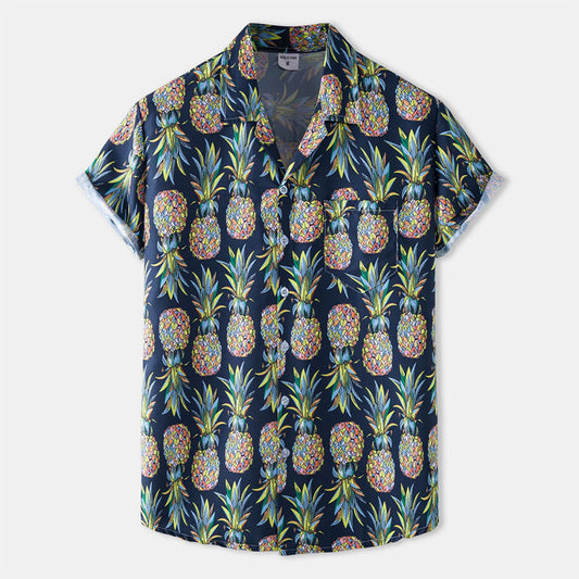 Cotton And Linen Printed Pocket Button-down Shirt