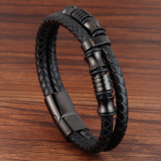 Men's Braided Black Leather Rope Bracelet