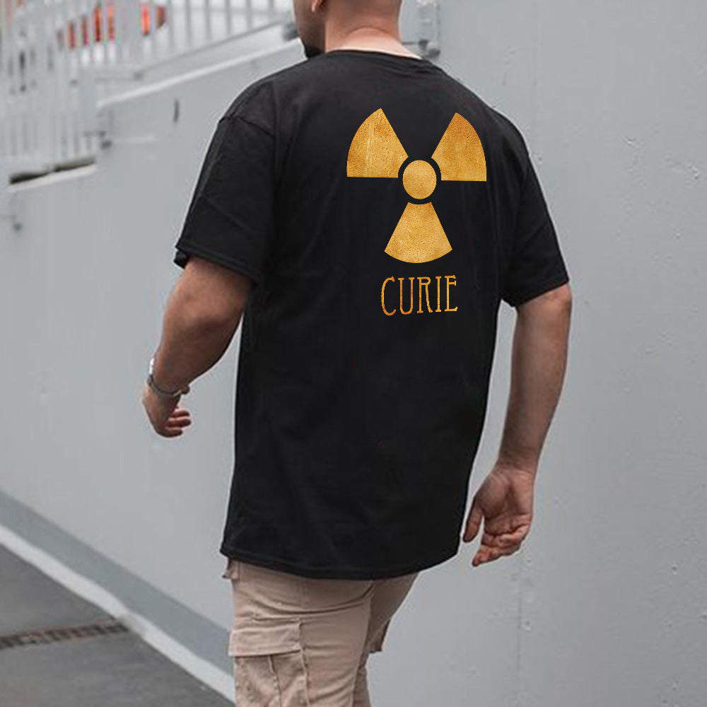 Marie Curie Radioactive Graphic Print Loose Men's T-Shirt