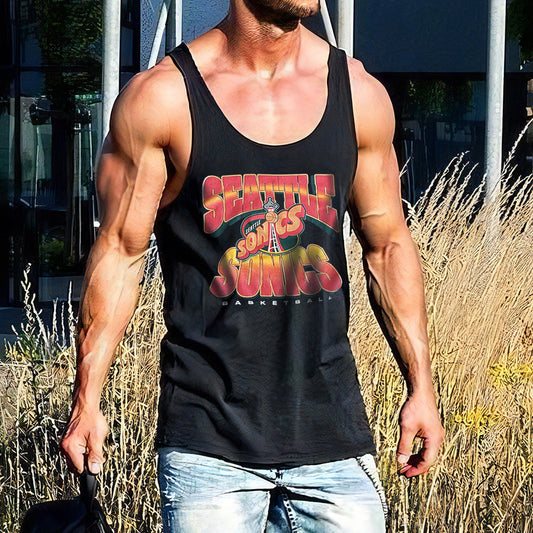 Letter Graphic Print Loose Athleisure Men's Tank Top