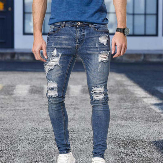 Wool Ripped Patch Denim Pants