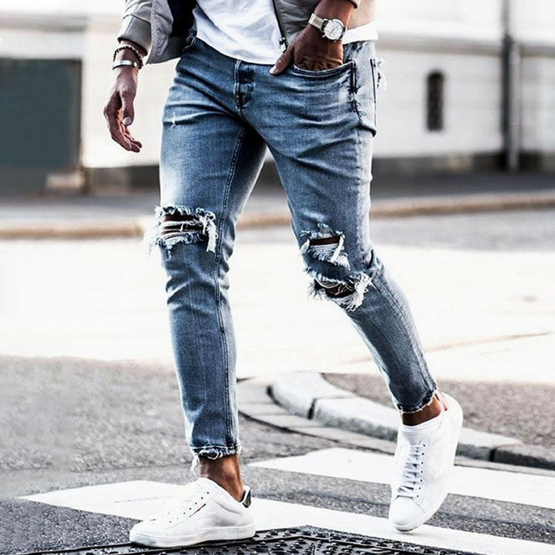 Wool Ripped Patch Denim Pants